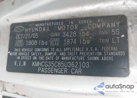 2005 Hyundai Accent Gls/Gt from USA, damaged, VIN KMHCG35C85U362103